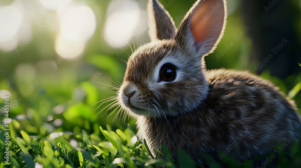 Fototapeta premium The rabbit on the green grass field