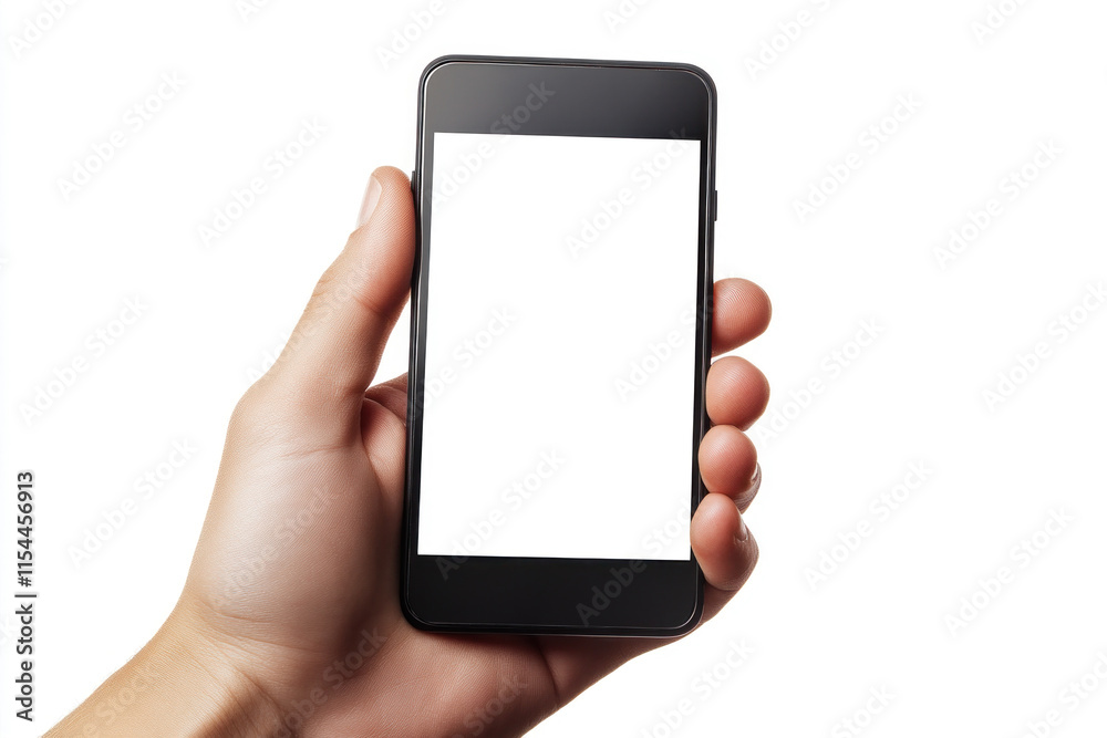 Hand holding smart phone with blank screen. Hand holding smart phone with blank screen.