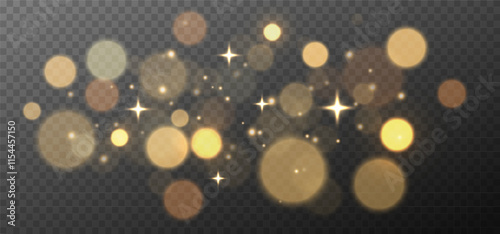 Glowing light effect, sparkling gold dust, abstract on transparent gold background, vector of bright shimmering stars , bokeh , Christmas background.
