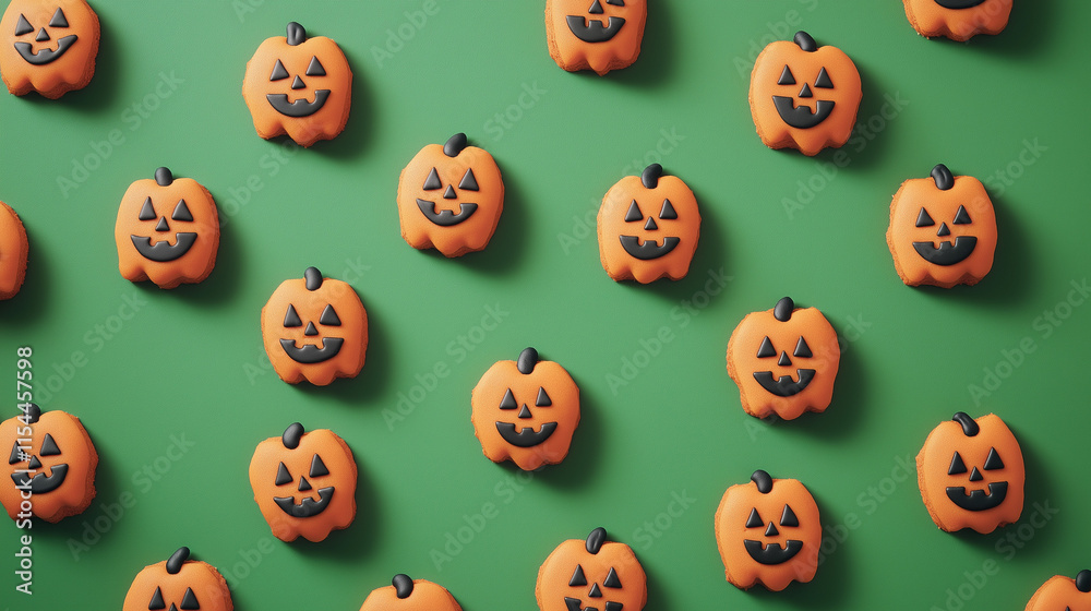 halloween cookies on green background , pumpkin halloween cookies on green background , pumpkin