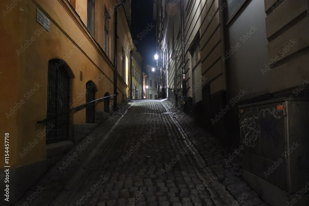 Obraz premium Sweden. The Old Town in Stockholm at night on Christmas and New Year.