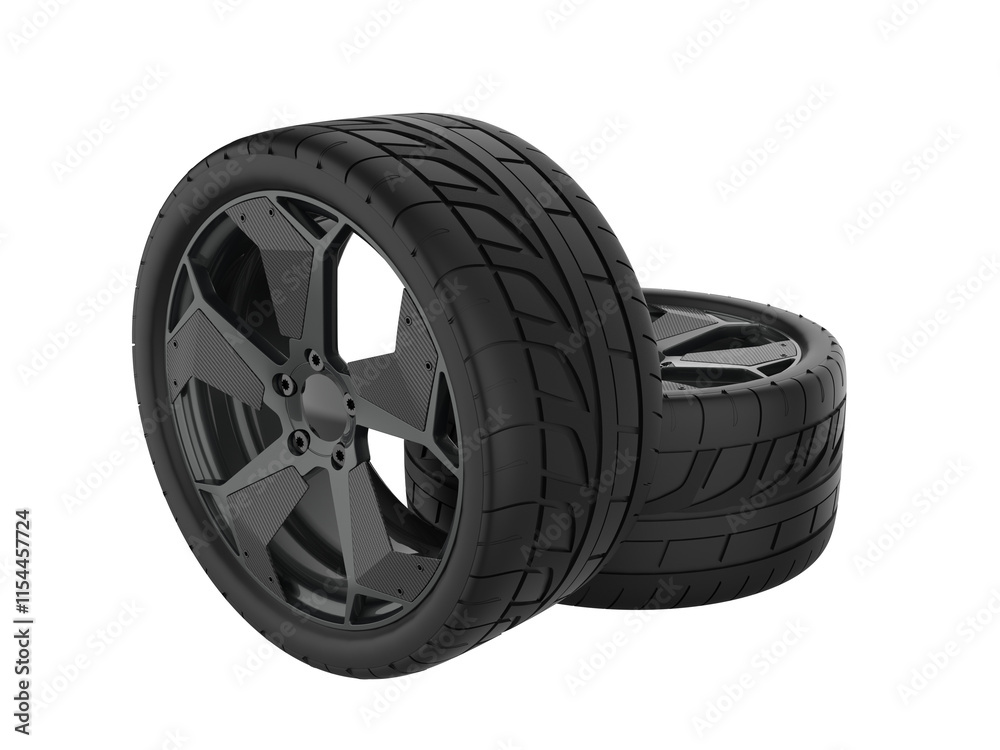 Fototapeta premium Black rim car wheel carbon fiber isolated on transparent background