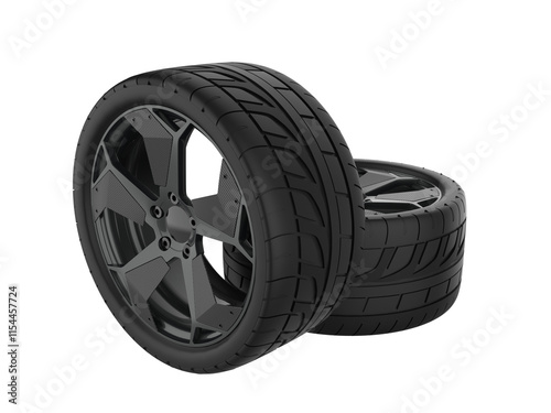 Black rim car wheel carbon fiber isolated on transparent background