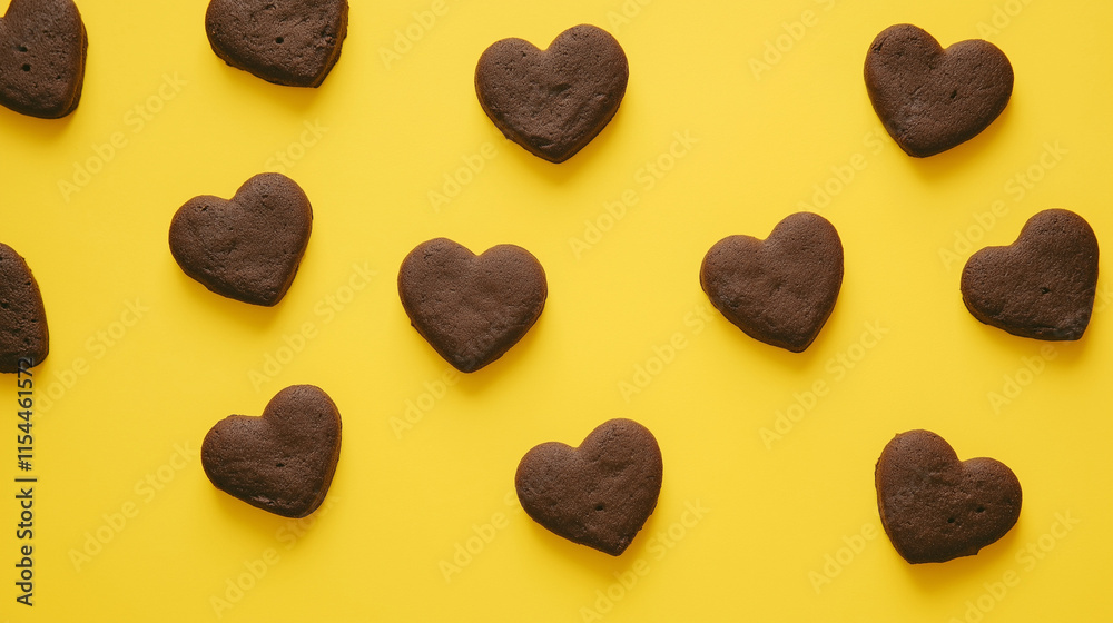 heart shaped cookies on yellow background heart shaped cookies on yellow background