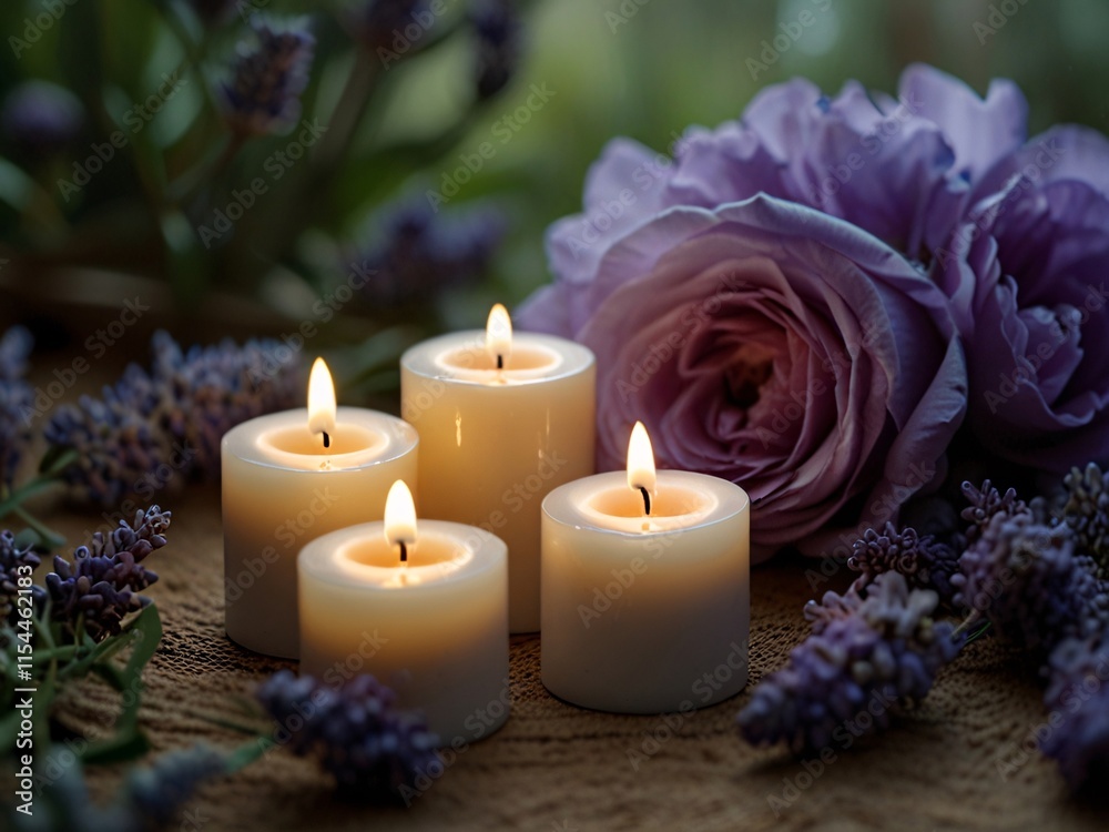 Velas y flores crean un ambiente adecuado para la meditación Velas y flores crean un ambiente adecuado para la meditación