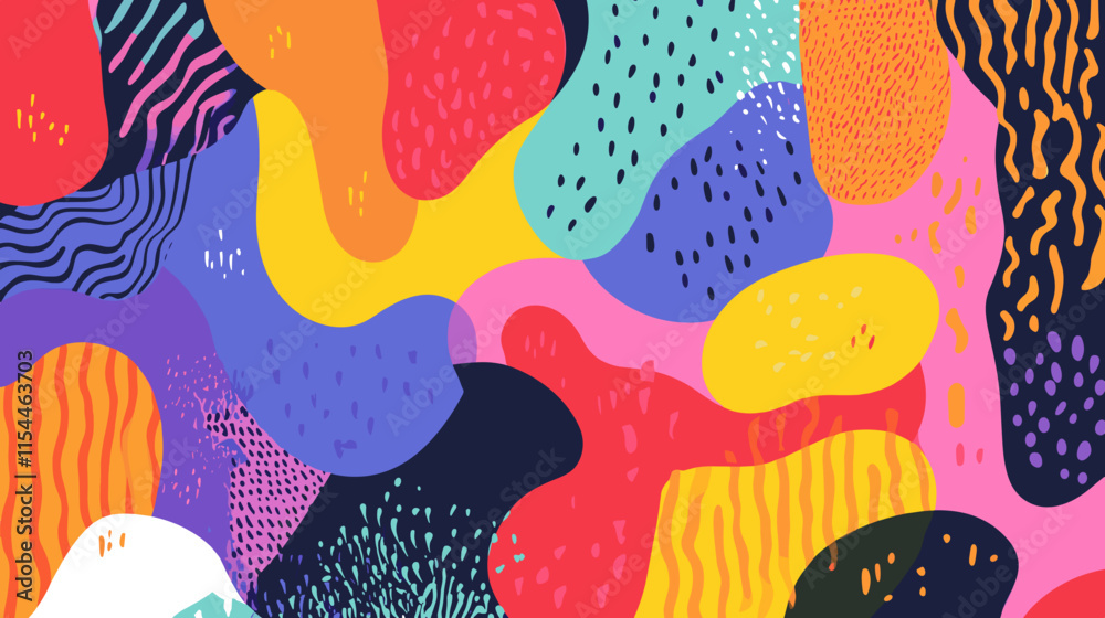 Fototapeta premium Colorful abstract patterns with vibrant shapes and textures create a lively artistic composition suitable for modern decor