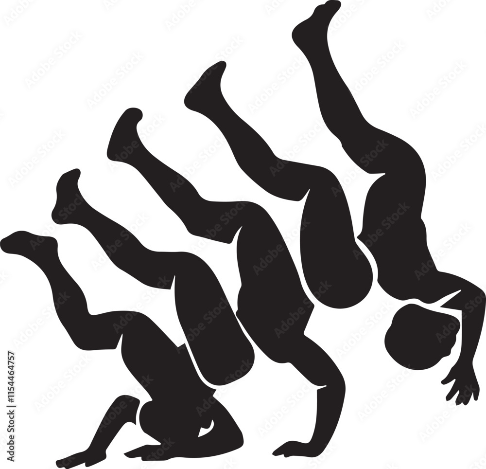 gymnast vector silhouette of isolated dynamic tumbling sequence on white background gymnast vector silhouette of isolated dynamic tumbling sequence on white background