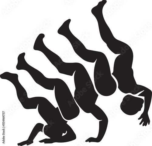 gymnast vector silhouette of isolated dynamic tumbling sequence on white background 