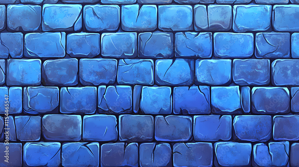 Fototapeta premium Blue bricks wall background perfect for industrial or urbanscape designs, blue, bricks, wall, background, texture. Ironscape. Illustration