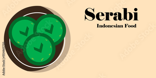 Indonesian traditional food, flat illustration of serabi cake, vector, use as stall banner