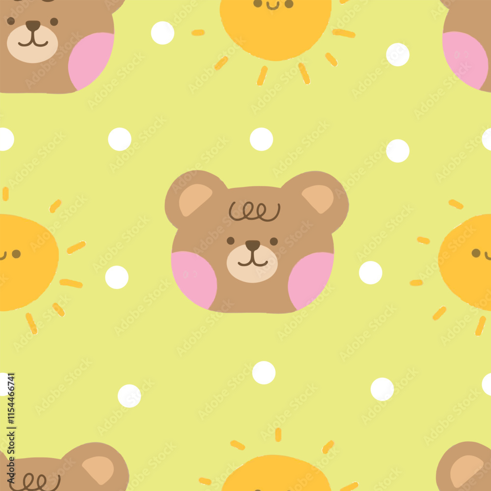 Obraz premium Hand drawn cute bear face in kawaii style seamless pattern. Ideal print for fabrics, textiles, backdrop, wrapping paper, children product, etc