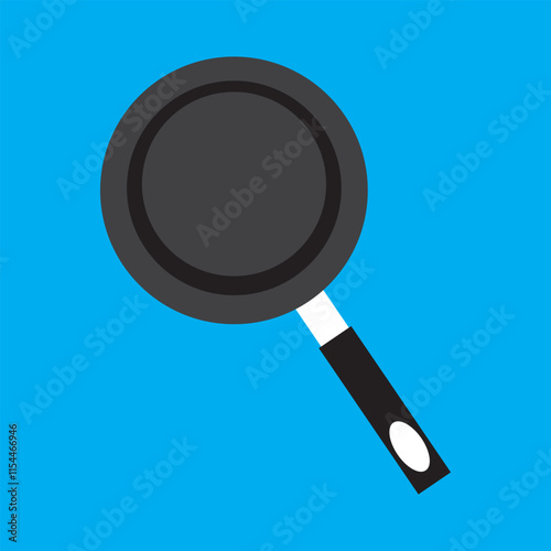 Illustration of an empty black teflon pan, for frying. useful for mockups