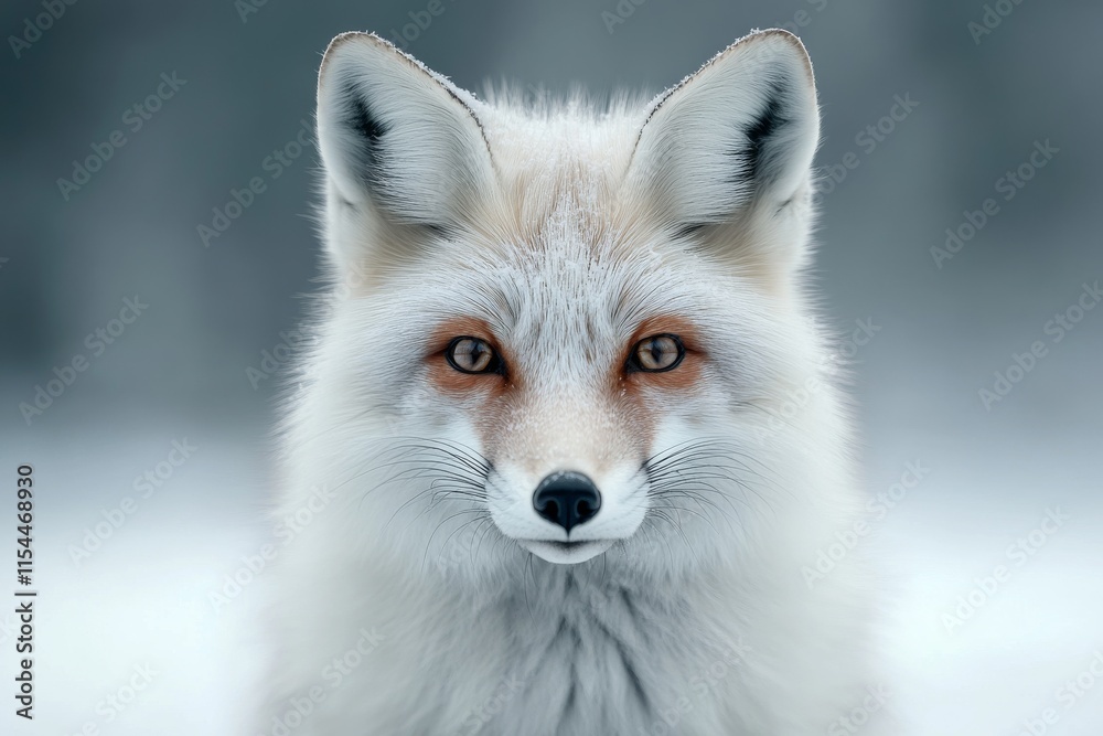 Obraz premium Red fox with striking features standing in a snowy environment during a winter day