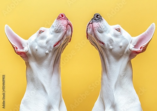 Happy Merle Crossbreed Collie Dog Portrait Set Against a Yellow Studio Background