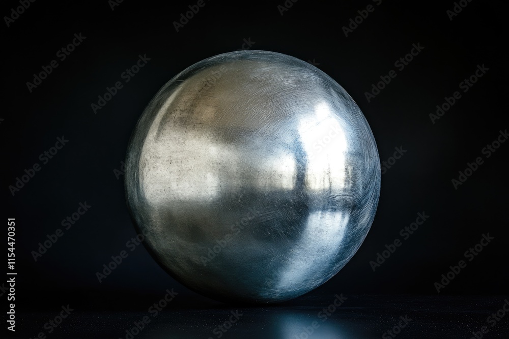 A metallic sphere reflects light, showcasing its brushed texture and subtle imperfections. A metallic sphere reflects light, showcasing its brushed texture and subtle imperfections.