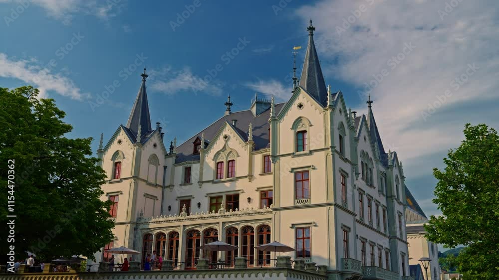 Switzerland, Vevey, 24 July 2024: Beautiful Swiss castle on the shores of Lake Geneva Switzerland, Vevey, 24 July 2024: Beautiful Swiss castle on the shores of Lake Geneva