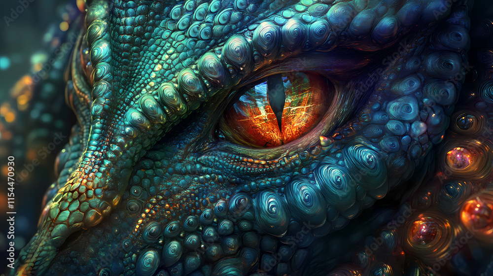 Obraz premium Reptilian face close up portrait - ai illustration also called reptoids, archons, reptiloids, saurians, draconians, or lizard people. Draconian. Illustration