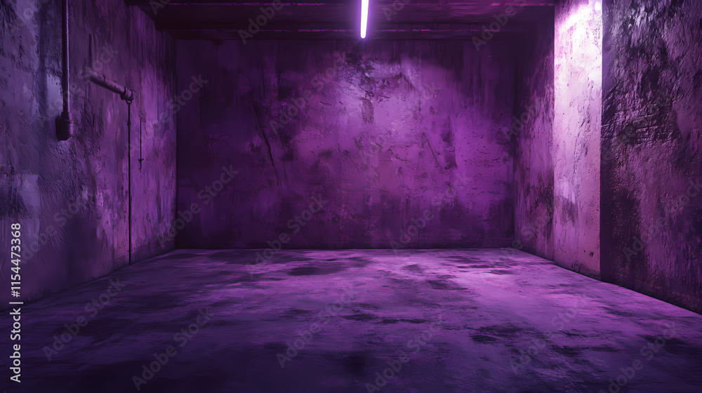 Cold desolate empty studio room with deep purple walls concrete floor harsh shadows stark industrial atmosphere urban decay abandonment gritty realism. Draconian. Illustration Cold desolate empty studio room with deep purple walls concrete floor harsh shadows stark industrial atmosphere urban decay abandonment gritty realism. Draconian. Illustration