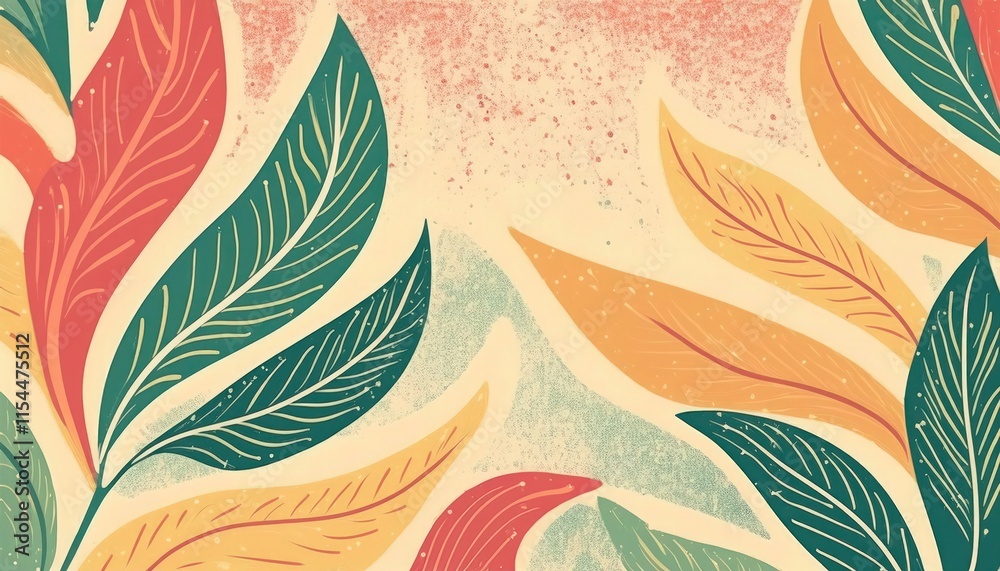 Fototapeta premium Boho Minimalist Wallpaper with Warm Tones and Botanical Hand-Drawn Patterns