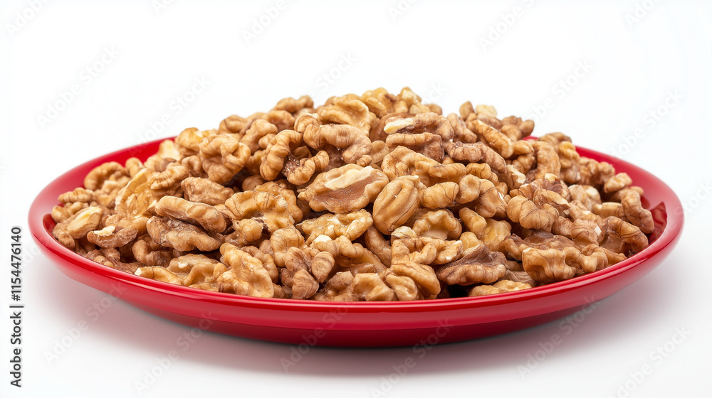 fresh brown walnuts nuts in red bowl isolated on white background fresh brown walnuts nuts in red bowl isolated on white background