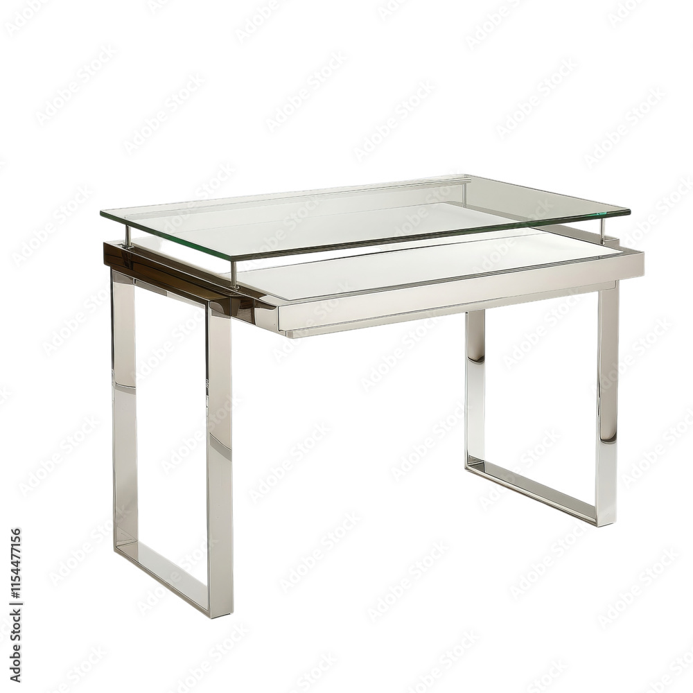 PNG of Elegant modern desk with a sleek glass top and minimalist metal legs, White or Transparent Background PNG of Elegant modern desk with a sleek glass top and minimalist metal legs, White or Transparent Background