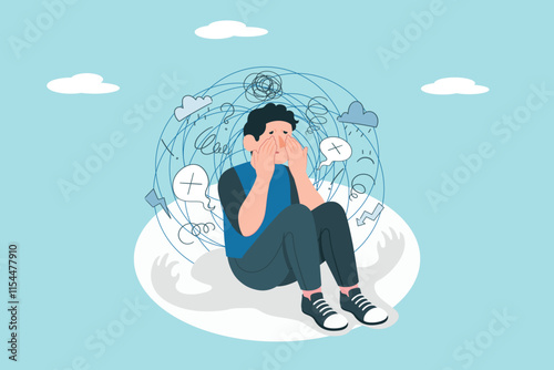 Anxiety illustration. Person feeling stressed and anxious, representing mental health challenges and emotional distress.