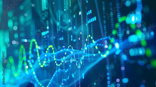 a vibrant virtual graph illustrates healthcare data analytics in blue and green, symbolizing growth and progress. generative ai