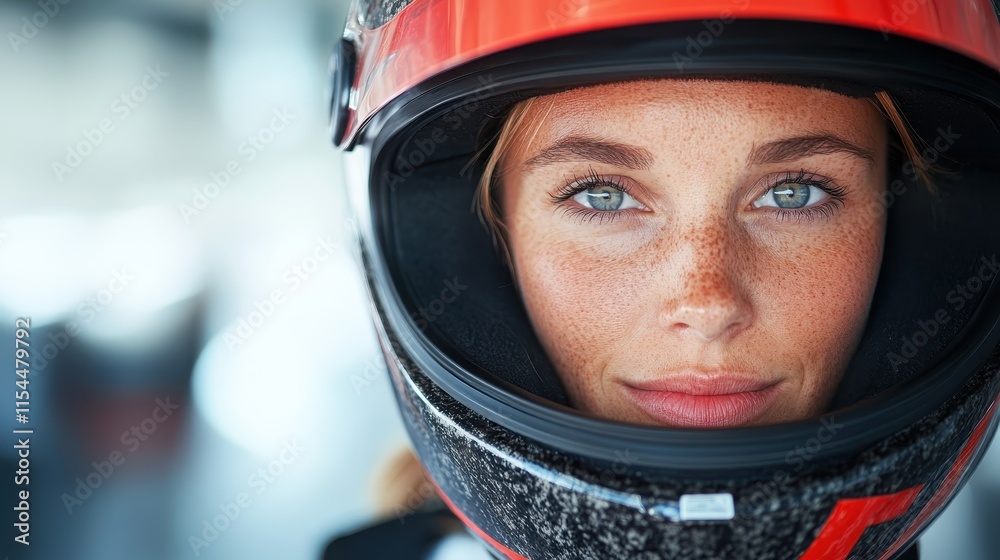 A focused racer gazes through their helmet's visor, showing determination and readiness before a big race, symbolizing courage and dedication in motorsport. A focused racer gazes through their helmet's visor, showing determination and readiness before a big race, symbolizing courage and dedication in motorsport.