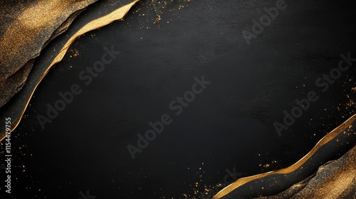 Luxurious black background accented with dynamic gold textures creates an opulent and sophisticated visual experience, embodying elegance and creative artistry. photo