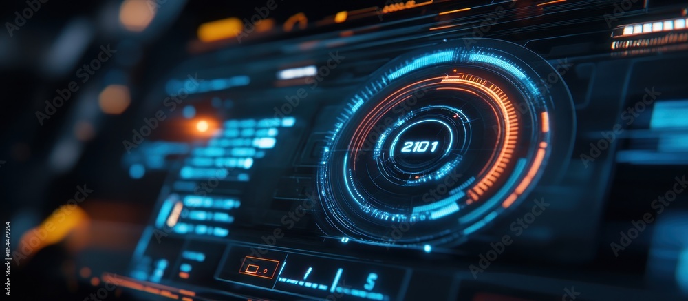 A sleek digital dashboard screen featuring a futuristic speedometer, neon blue accents, and minimalistic UI design, futuristic theme A sleek digital dashboard screen featuring a futuristic speedometer, neon blue accents, and minimalistic UI design, futuristic theme