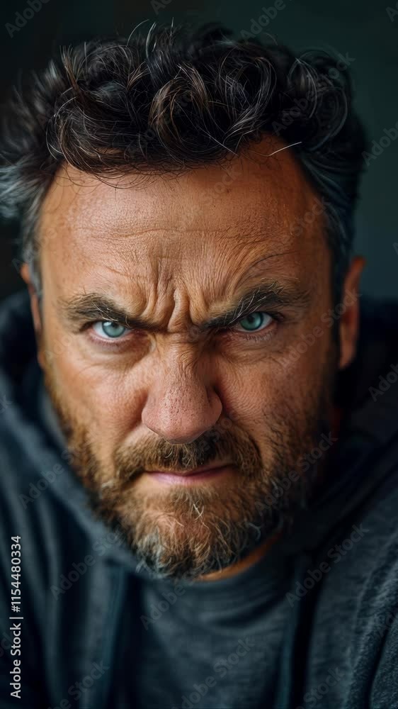 A close-up portrait of a man with a serious expression. AI. A close-up portrait of a man with a serious expression. AI.