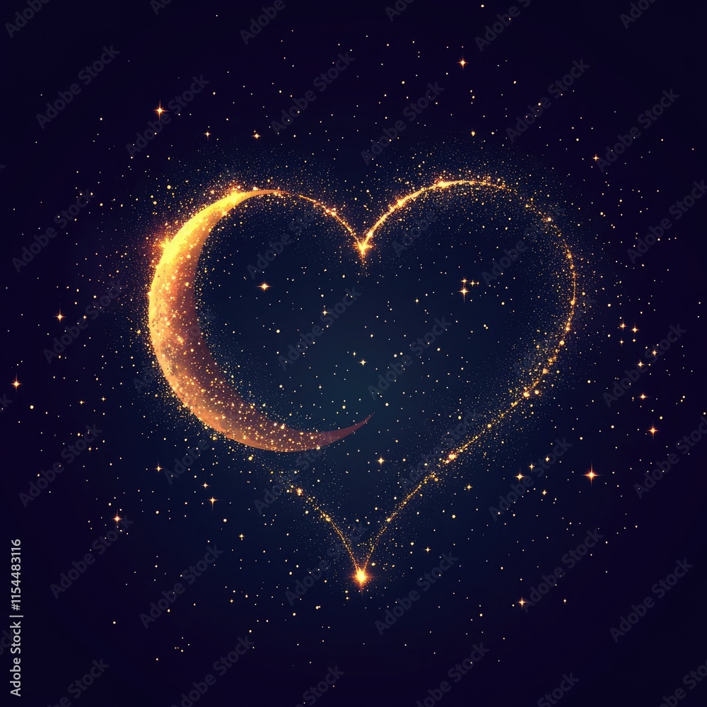 Golden Crescent Moon Heart Celestial Design Golden Crescent Moon Heart Celestial Design