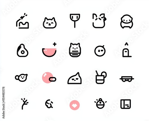 This collection offers a modern line design set of pet-related icons, including dogs, cats, birds, spiders, and animal food. Each icon is 48x48 pixels and has editable strokes photo