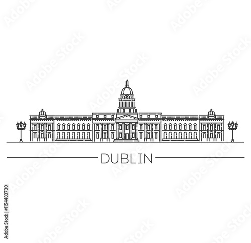 Irish Customs Building architectural landmark. Dublin, Ireland