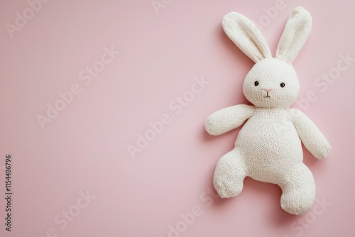 A bunny-shaped soft toy comforter, placed on a pink background, a perfect first toy for babies to grip and cuddle. photo