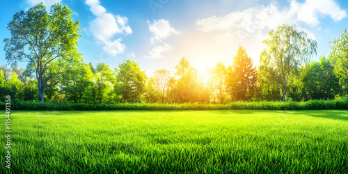 Sunrise Green Field Landscape Illustration
