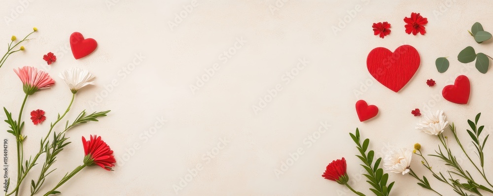 Colorful flowers and hearts creating a romantic and joyful atmosphere. Colorful flowers and hearts creating a romantic and joyful atmosphere.