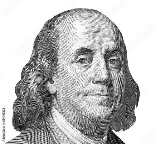 Portrait of 100 dollars Benjamin Franklin