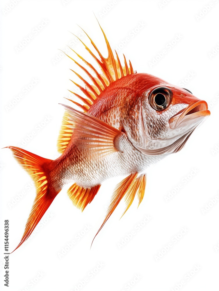 Fototapeta premium Stunning Red Fish, Ocean Life, Aquatic Animal, Vivid Colors, Underwater World, Marine Beauty, Detailed Fins, Isolated Background