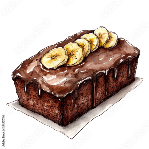 Delicious chocolate banana loaf cake isolated on white background photo