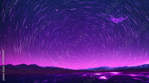 Violet neon glow lights up the sky providing a radiant and enchanting background. Lodestar. Illustration