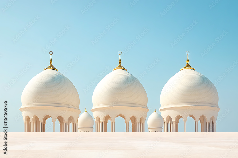 Awe-Inspiring White Mosque Domes Under a Clear Sky Awe-Inspiring White Mosque Domes Under a Clear Sky