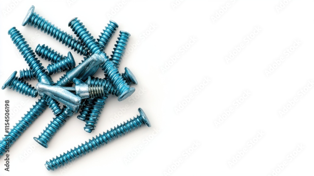 Assortment of Blue Metal Screws Neatly Arranged on a Plain Background Assortment of Blue Metal Screws Neatly Arranged on a Plain Background