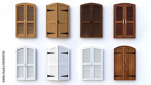 Wooden Shuttered Windows on Traditional Mediterranean Style Building Facade