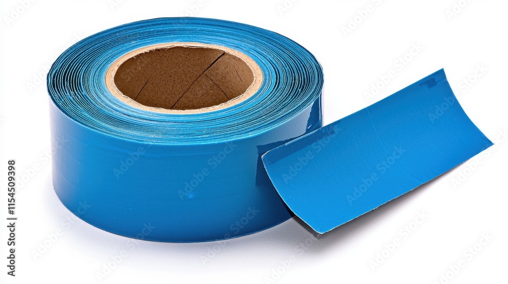 Blue Plastic Industrial Roll on White Background Blue Plastic Industrial Roll on White Background