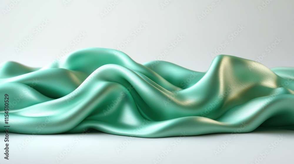 Fototapeta premium Abstract teal silk fabric waves.