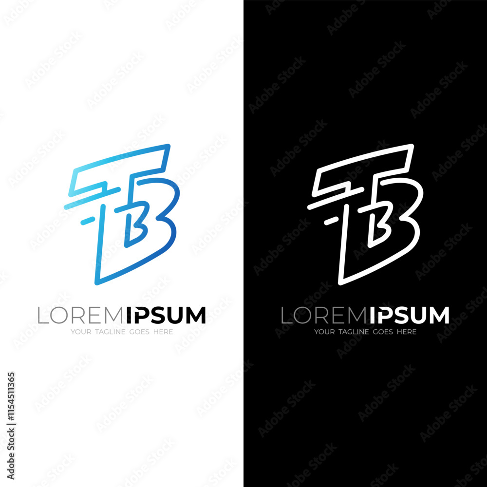 T and Letter B logo with line design template, swoosh logos T and Letter B logo with line design template, swoosh logos