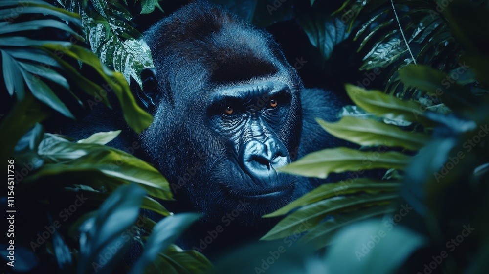 Majestic Gorilla in Lush Rainforest Habitat Majestic Gorilla in Lush Rainforest Habitat