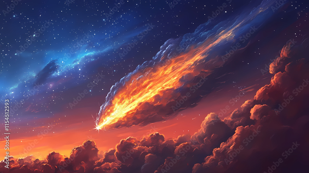 A beautiful night sky with a large cloud of orange and blue. Lodestar. Illustration A beautiful night sky with a large cloud of orange and blue. Lodestar. Illustration