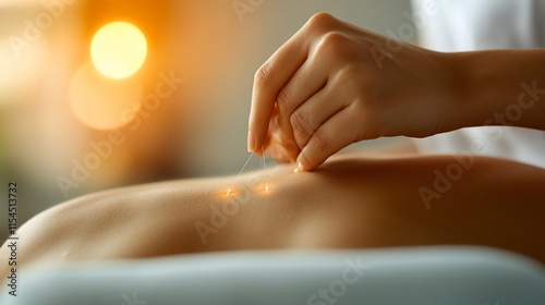 Wallpaper Mural A hand performing acupuncture on a person's back, focusing on wellness. Torontodigital.ca